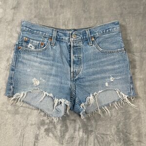 Levis Premium 501 Original Shorts Light Wash Distressed Cut Off Denim 27